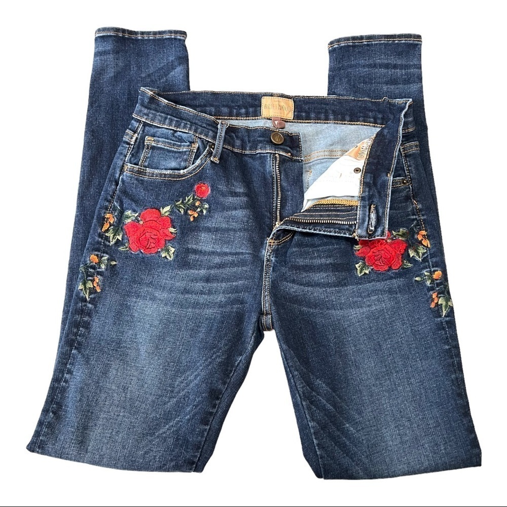 Driftwood Floral Boho Embroidery Distressed Skinny Denim Jeans Women’s 26 - Picture 6 of 11